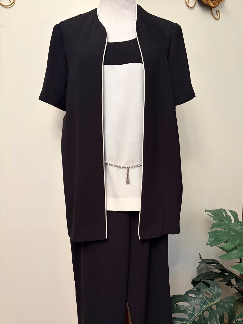 Black and Ivory Two-Piece Dressy pant Set